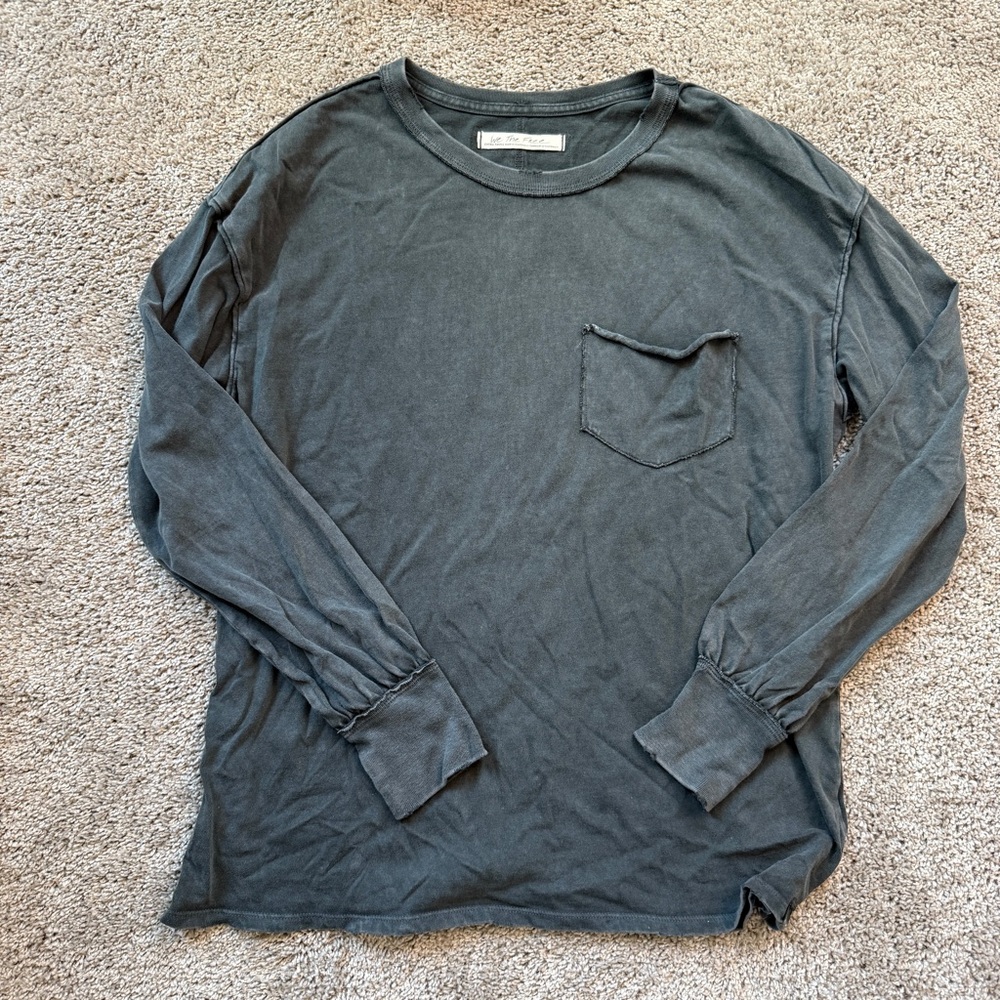 Free People Fade Into You Long Sleeve Tee in Metal Stiletto XS